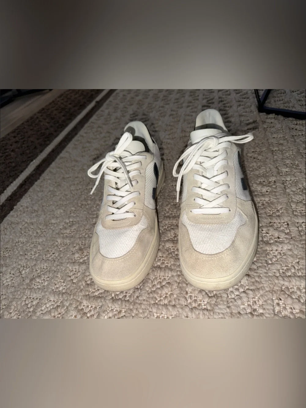 Veja Men's Low-Top Sneakers in Cream and White with Black Logo